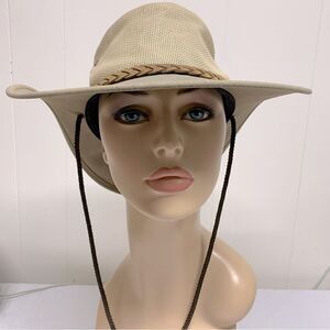 Barmah Canvas Hat Drover Green Canvas Leather Hatband Neck Strap Mens Sz Medium